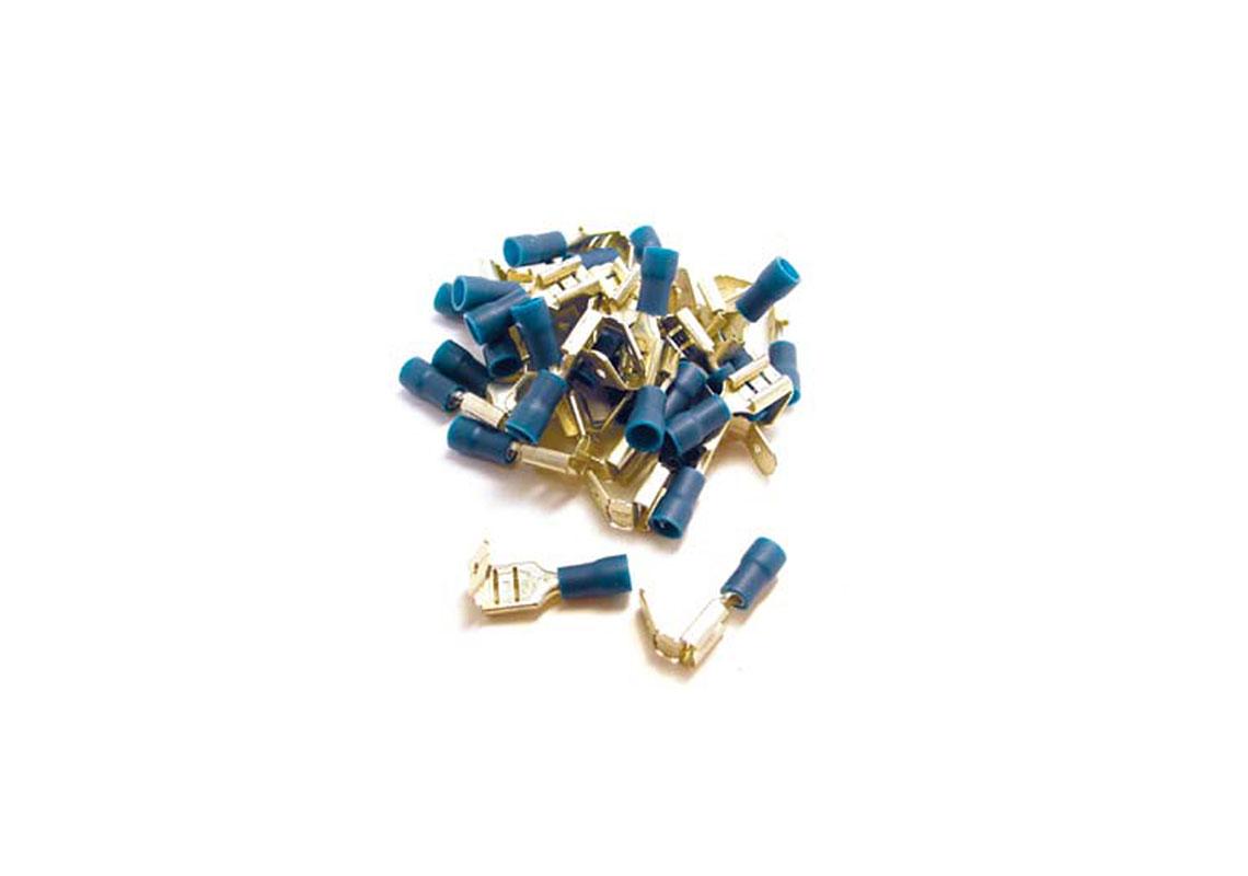 100 WEIBLICHE FLACHE ANSCHLÜSSE MIT BLAUER LASCHE  KABELABSCHNITT: 1,62,5 MM²